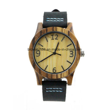 Montre-bracelet en bois naturel Bamboo Wood Montre-bracelet en cuir véritable Unisexe